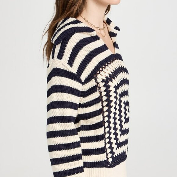 STAUD Navy and Cream V-Neck Sweater - Picture 3 of 8